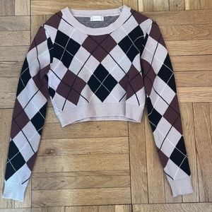 brown checkered cropped sweater